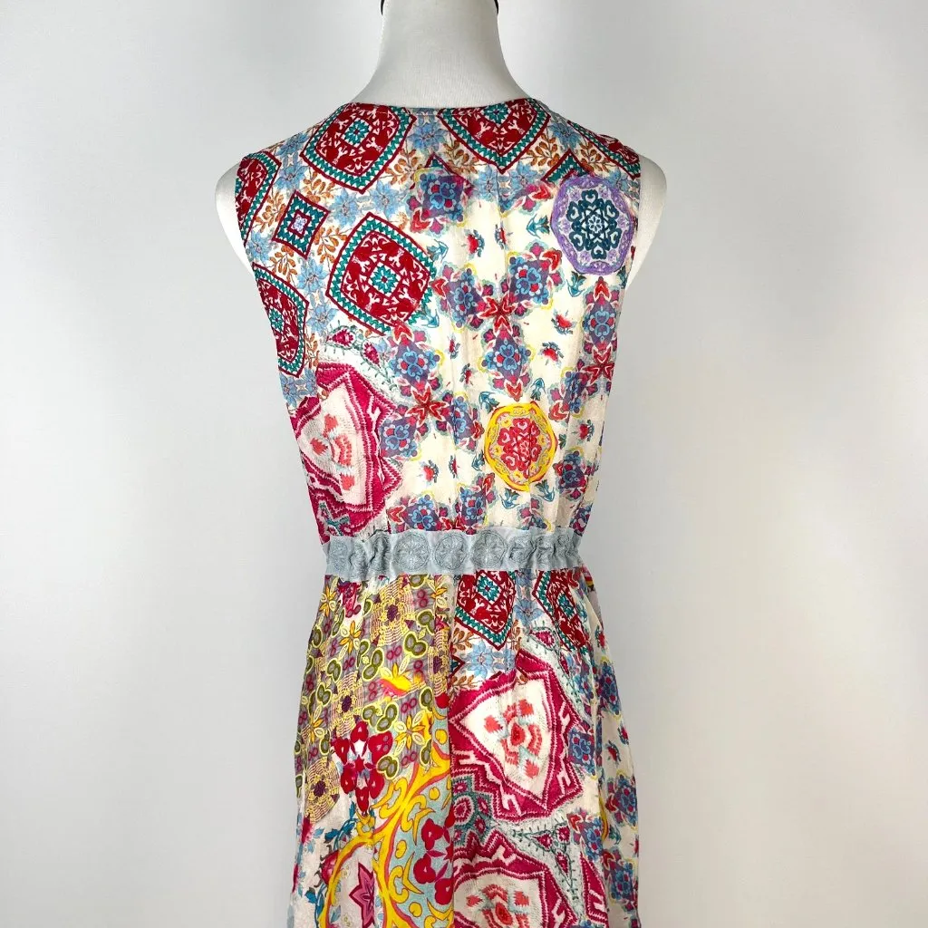 $458 NWOT Johnny Was Embroidered Irregular Asymmetry Floral Midi Shirt Dress S - Image 7