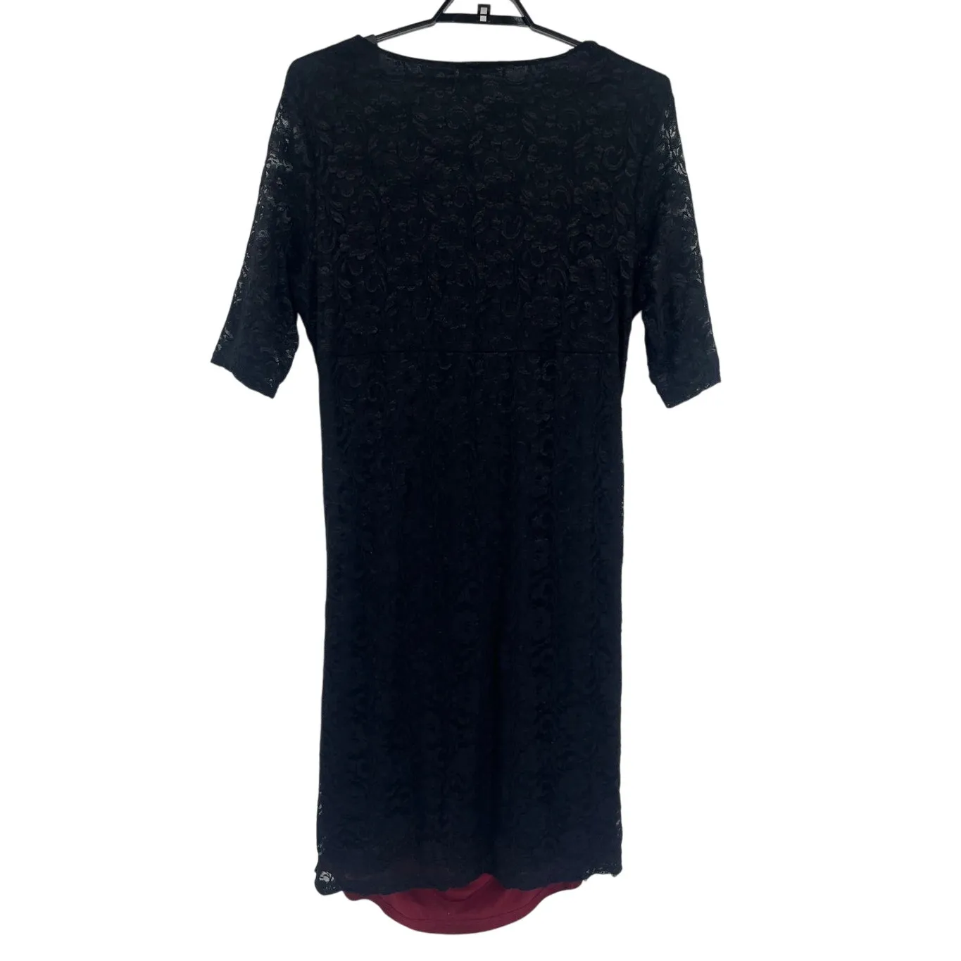 Kiyonna Illusion Lace Bodycon Dress Sz 4X Holiday Romantic Glam Burgundy Ruched Red - Image 6