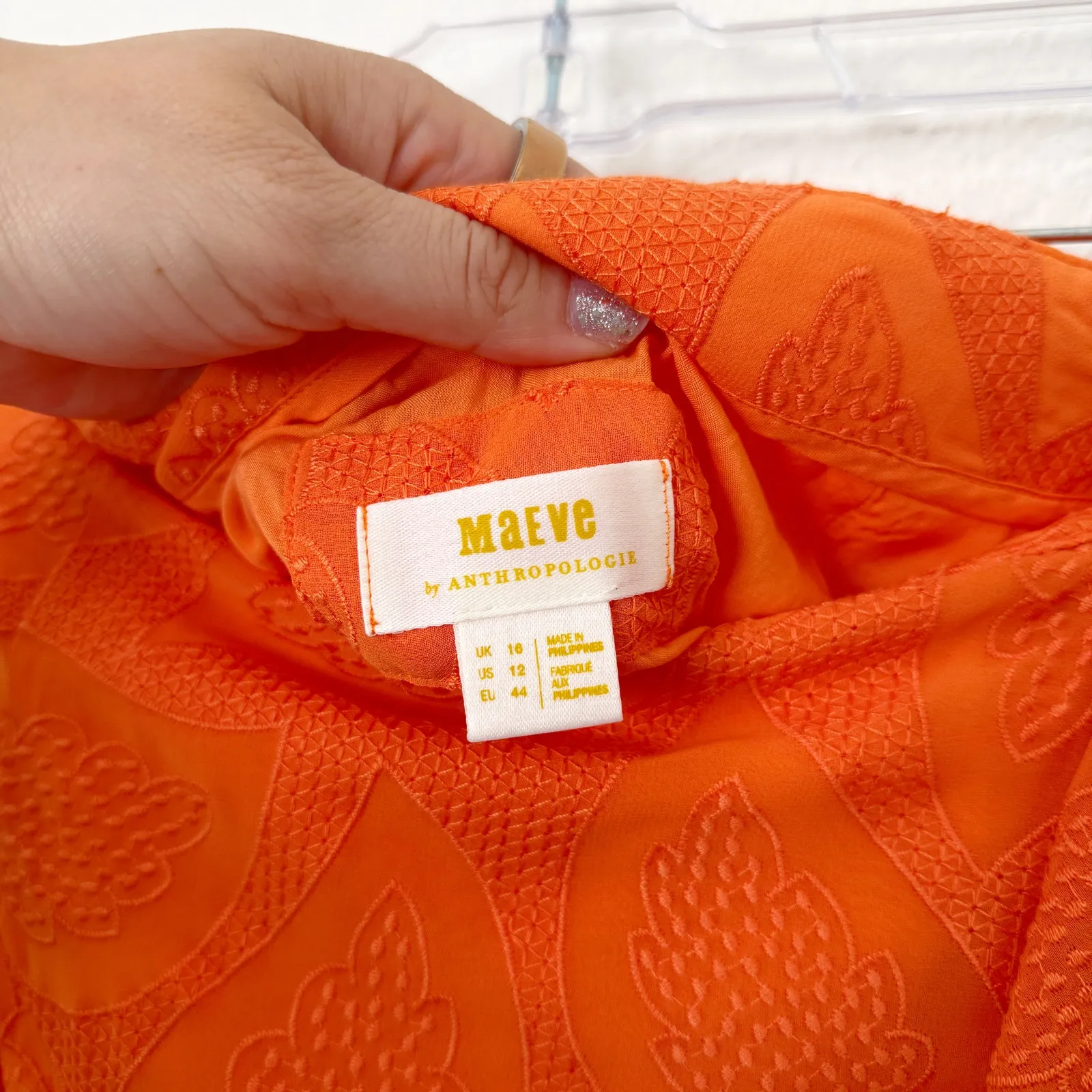 [Anthropologie] Maeve Orange Embroidered Ruffle Asymmetrical Midi Skirt NWT 12 - Image 9