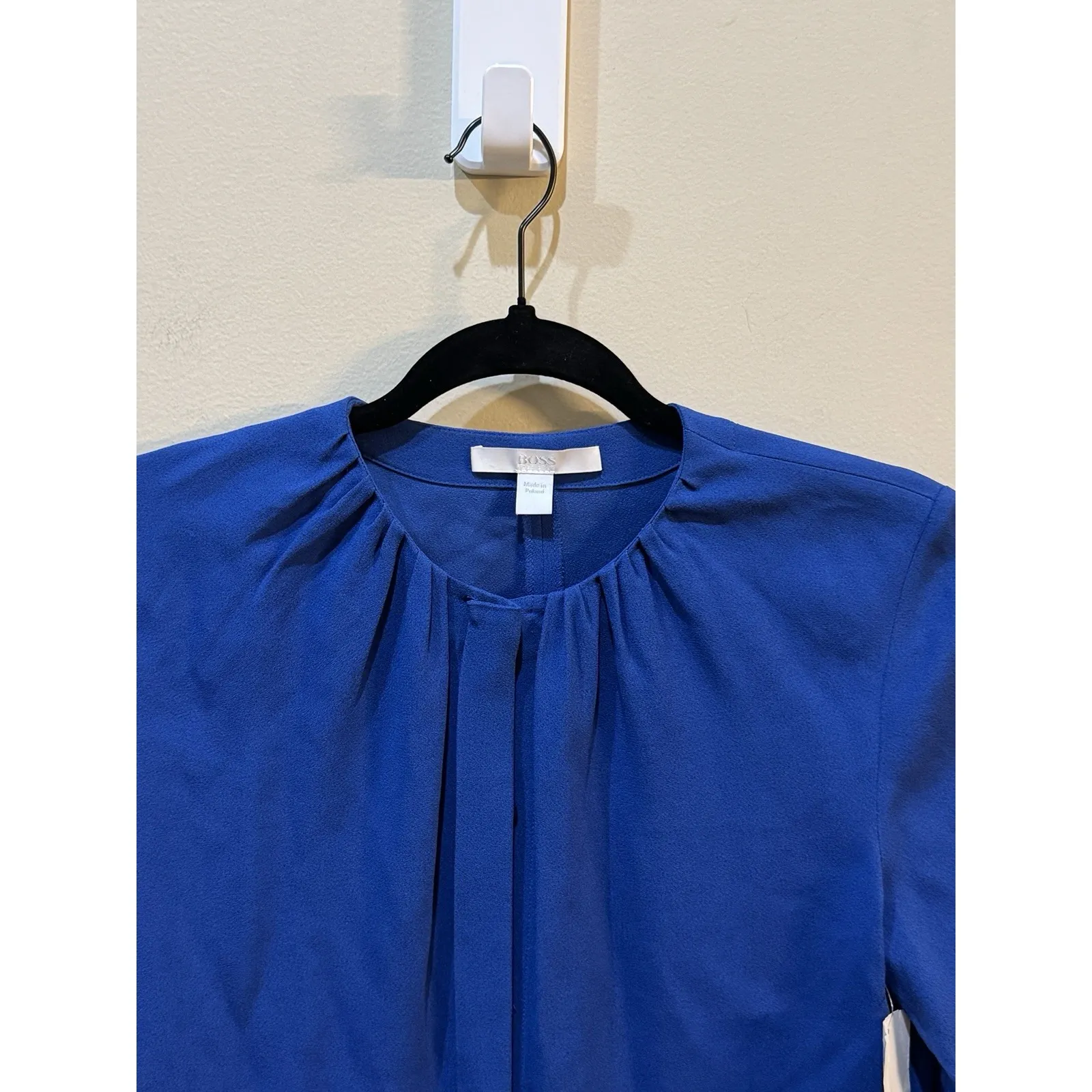 HUGO BOSS Dibanora Satin Accent Long Sleeve‎ Dress In Blue Size 0 - Image 4