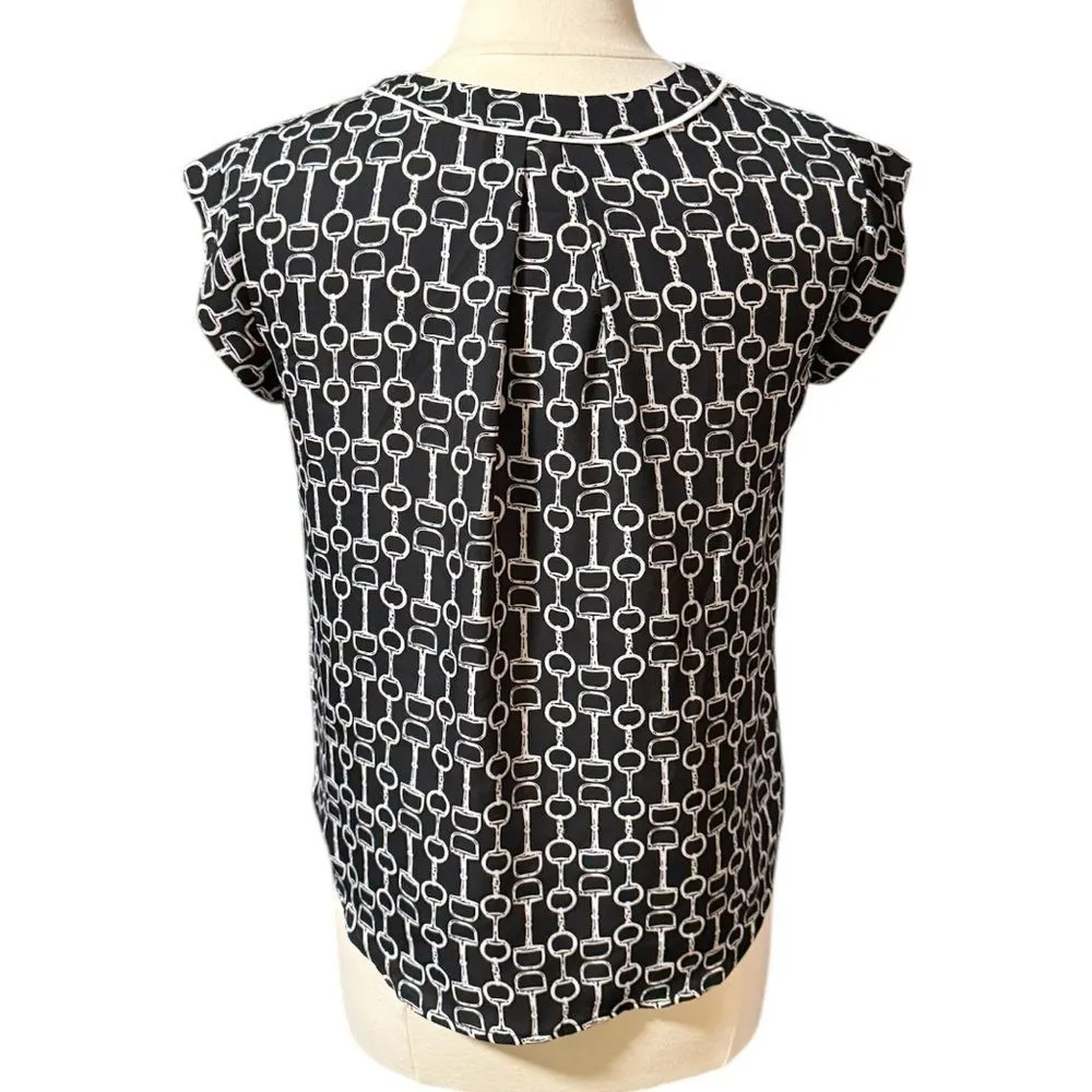 Lily‎ White Black and White Chain Print Sleeveless Blouse Size Small  Top - Image 4