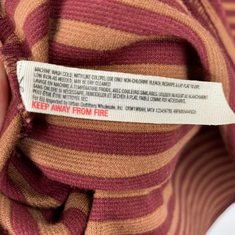 Free People Beach Skater Dress Stretchy Mini Burgundy Red Brown Stripes Womens M - Image 6