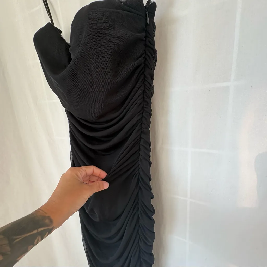 Mable Ruched Corset strapless tube midi dress sweetheart neckline black small - Image 4