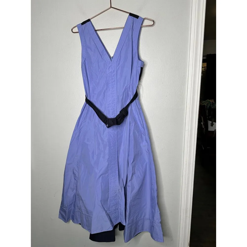 3.1 PHILLIP LIM Purple A-Line Sleeveless V-Neck Poplin Belted Midi Dress Size 4 - Image 5