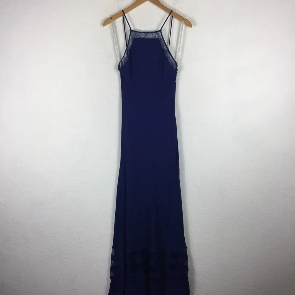 Lovers + Friends Slip Maxi Dress Medium Sheer Bliss Navy Lace Low Back Wedding - Image 4