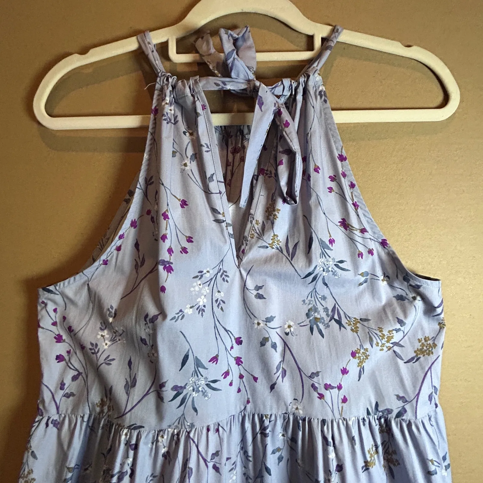 Light Blue Floral Tiered Halter Maxi Midi Dress Women's Size M - Image 6