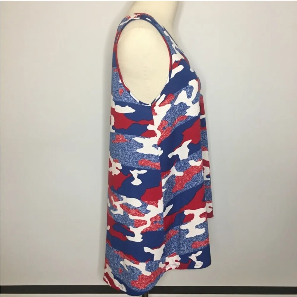 LULAROE Kristina V Neck Tank Top XS Red White Blue Camo America Patriotic USA - Image 3