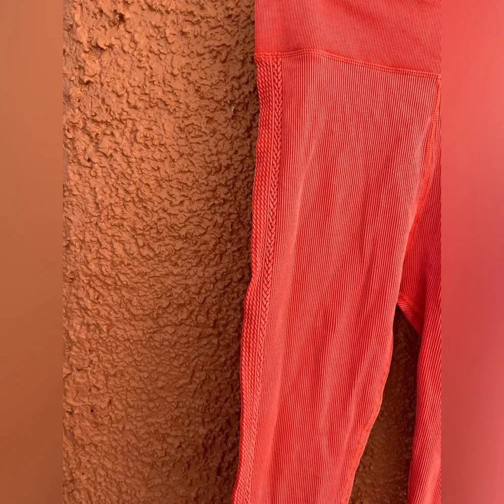 Aerie Offline Womens Leggings Ribbed Braided Texture Coral Orange Unsized - Image 4