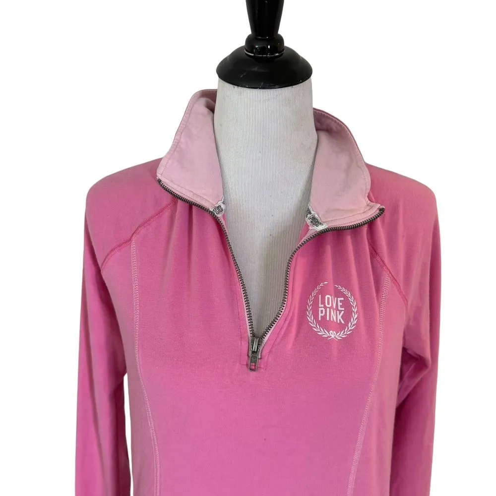 Victoria's‎ Secret PINK Zip Pullover Size S LOVE PINK Logo Long Sleeve Top - Image 2