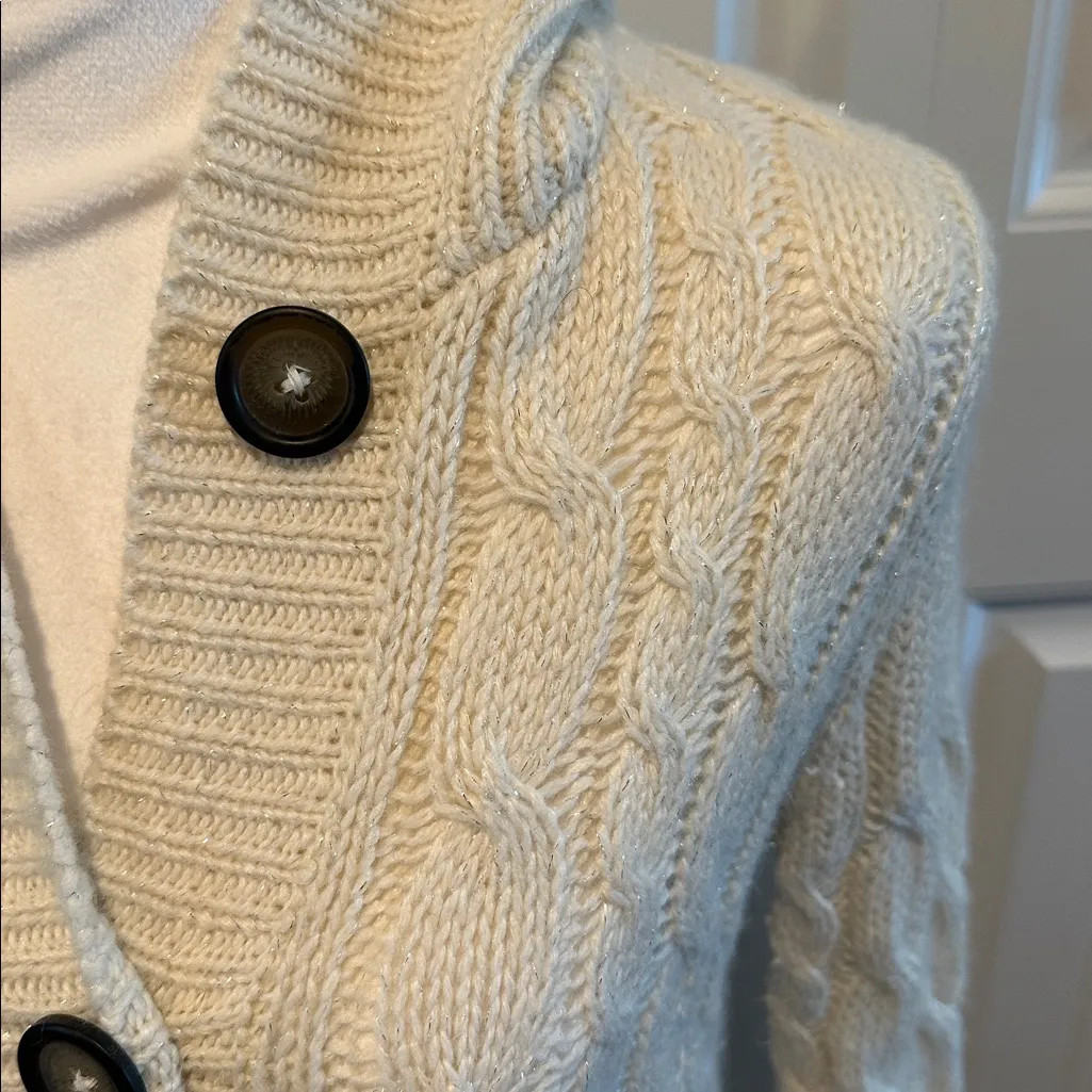 Aeropostale Large Vintage Y2K Cream Hooded Ramie-Blend Knit Cardigan Sweater - Image 2