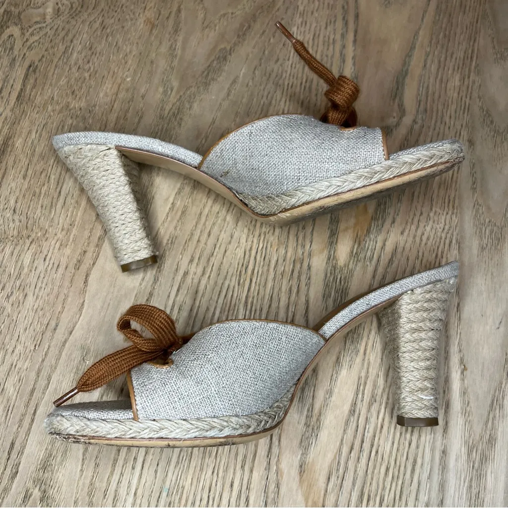 Salvatore Ferragamo Linen Bow Heeled Mule Neutral Beige Womens Size 7.5 - Image 8