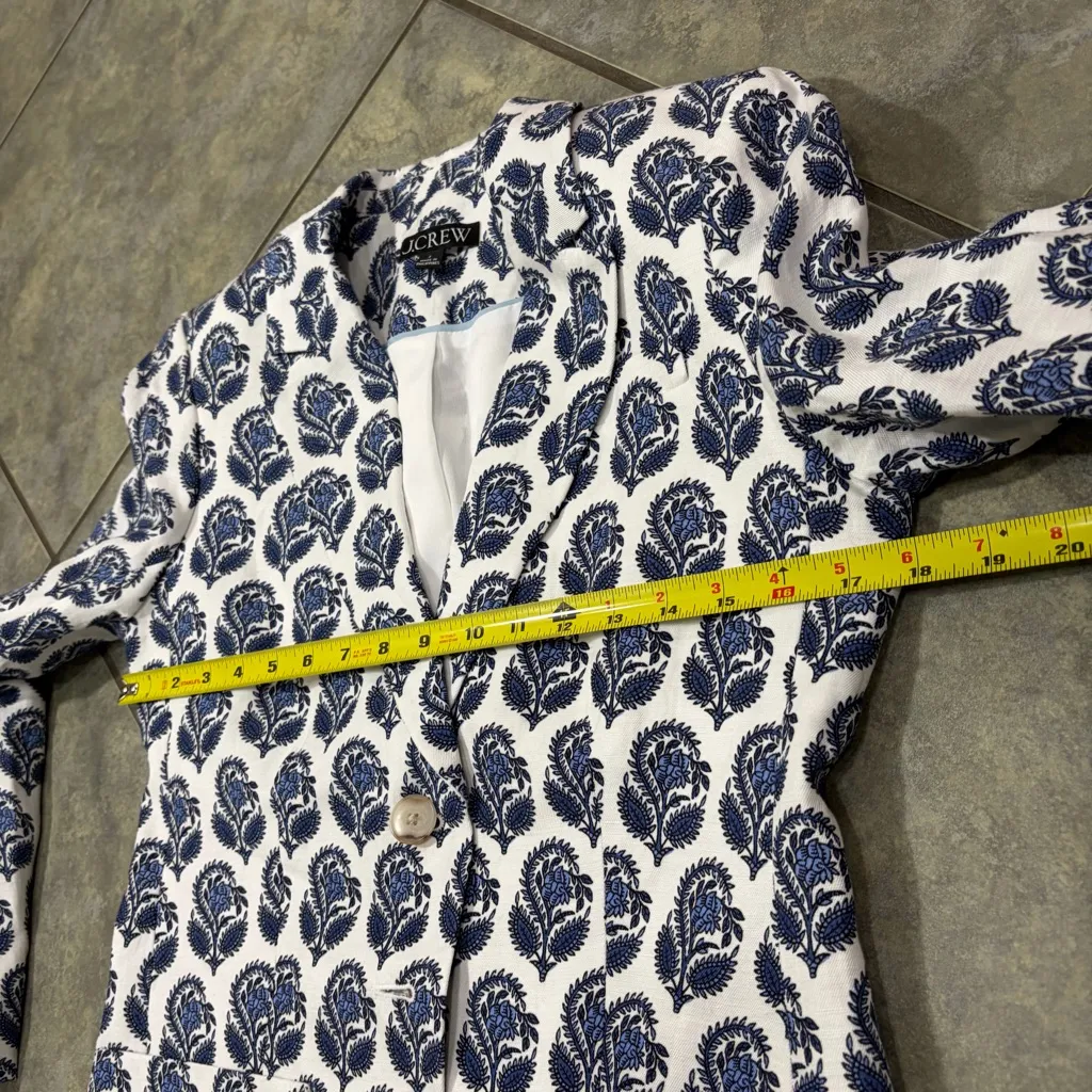 J. Crew Helena Blazer in Blue Bouquet Block Print Chelsea Linen-Blend Sz 2 Boho - Image 10
