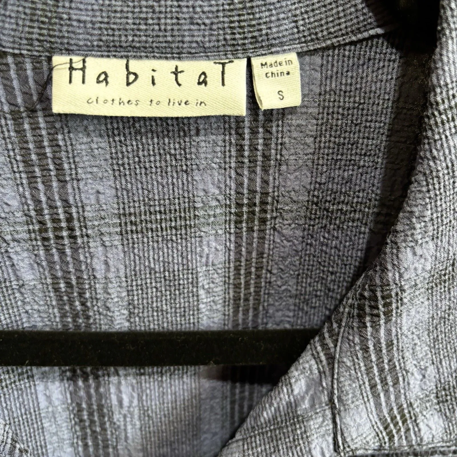 Habitat Tunic Top Women Small Blue Black Plaid Artsy Boho Gauze Lagenlook Blouse - Image 6