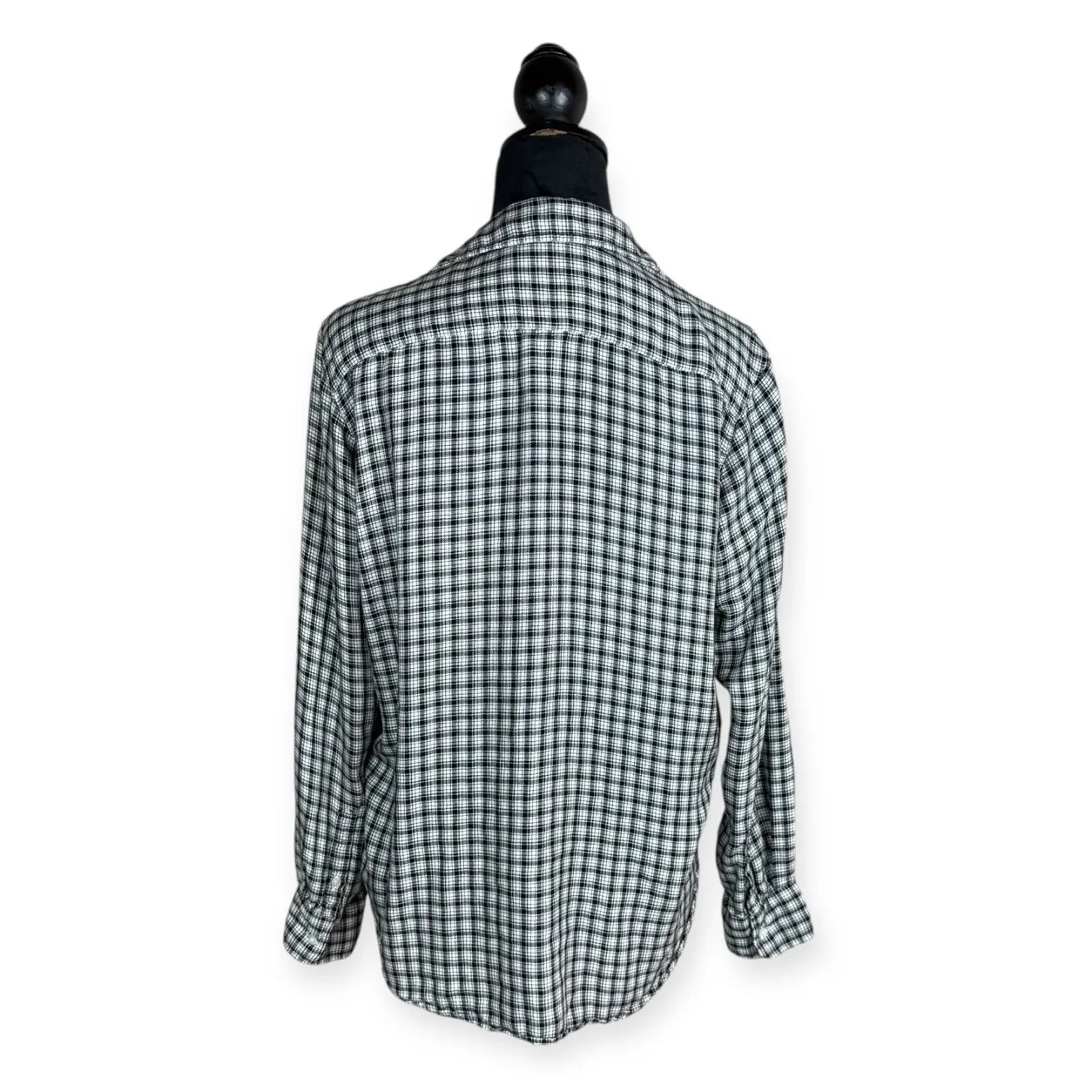 Frank & Eileen EILEEN Modal Plaid Button Down Shirt Black White Italy XS - Image 3