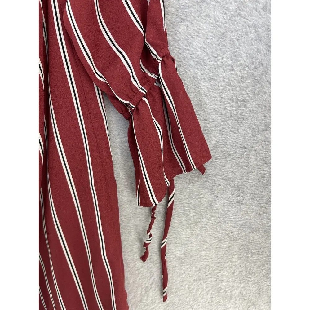 C Women's Shift Dress Trapeze Striped Cold Shoulder Brick Red Size Medium - Image 7