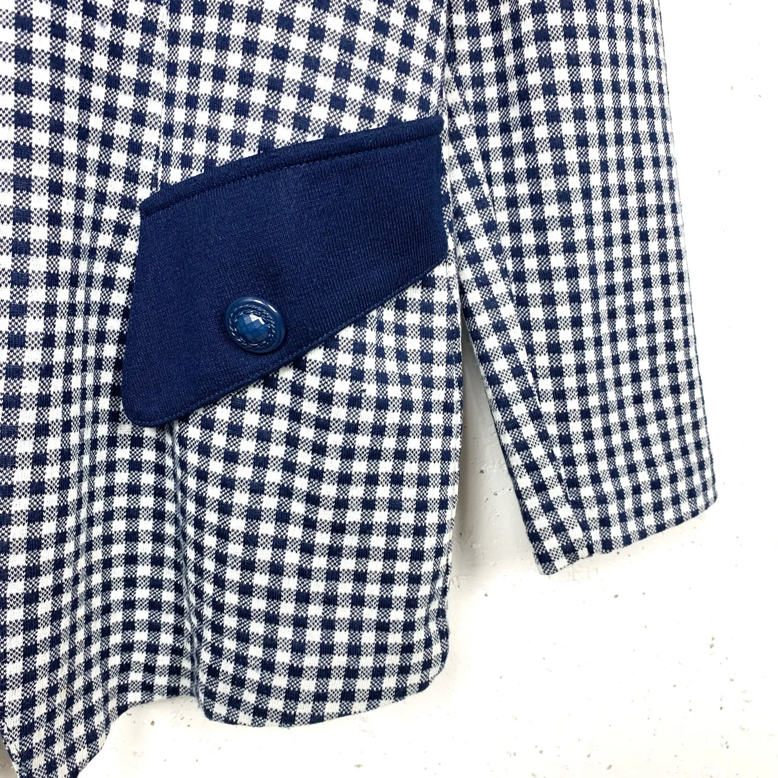 Vintage d'knits Womens Gingham Blazer 3 Button Navy White Notch Collar Medium Blue - Image 9