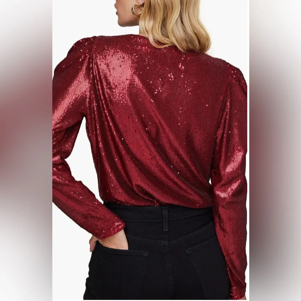 ASTR The Label Shimmy Long Sleeve Sequin Bodysuit in Marachino Red M - Image 4