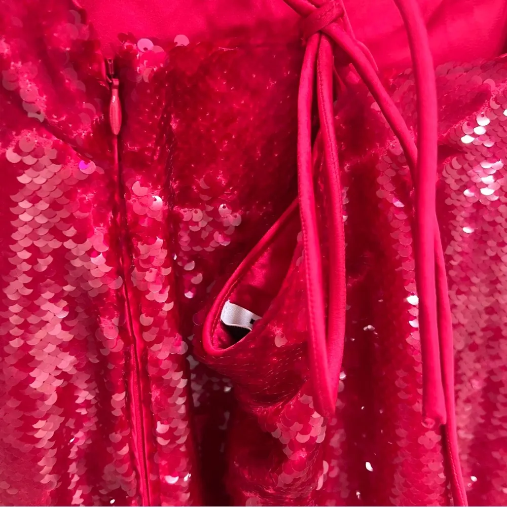 NEW Ganni Women's Red Sequined Satin Dress - Image 7