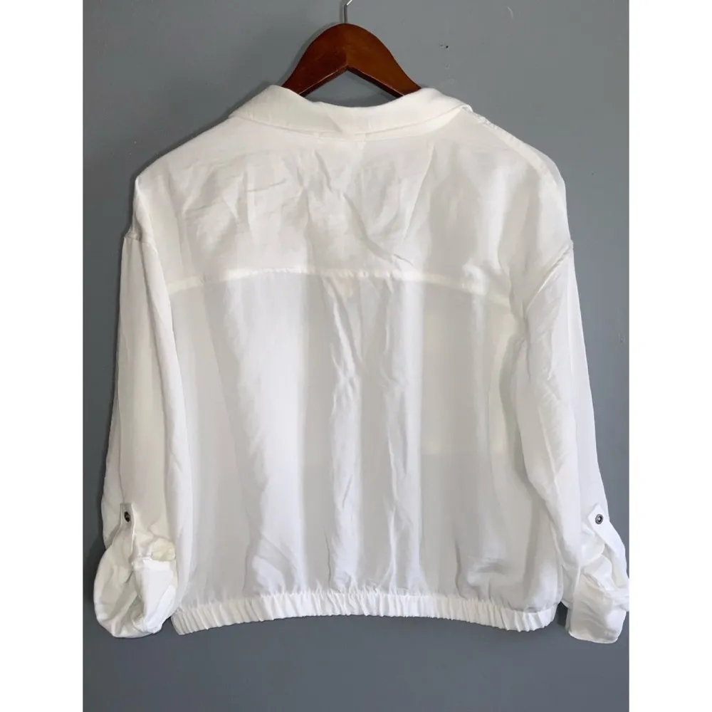 No Comment White Pullover Button Front Elastic Waist Long Tab Sleeves XL NWT - Image 4
