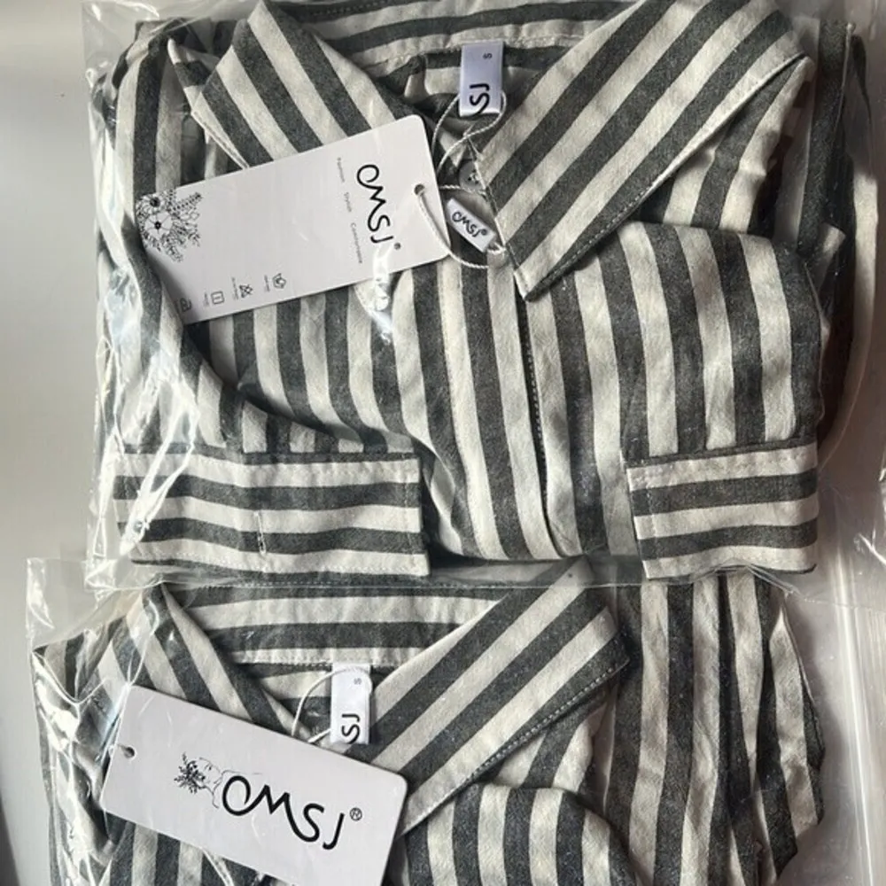 Women Black  Striped Button Down Shirts Casual Long Sleeve Stylish Tops S - Image 7