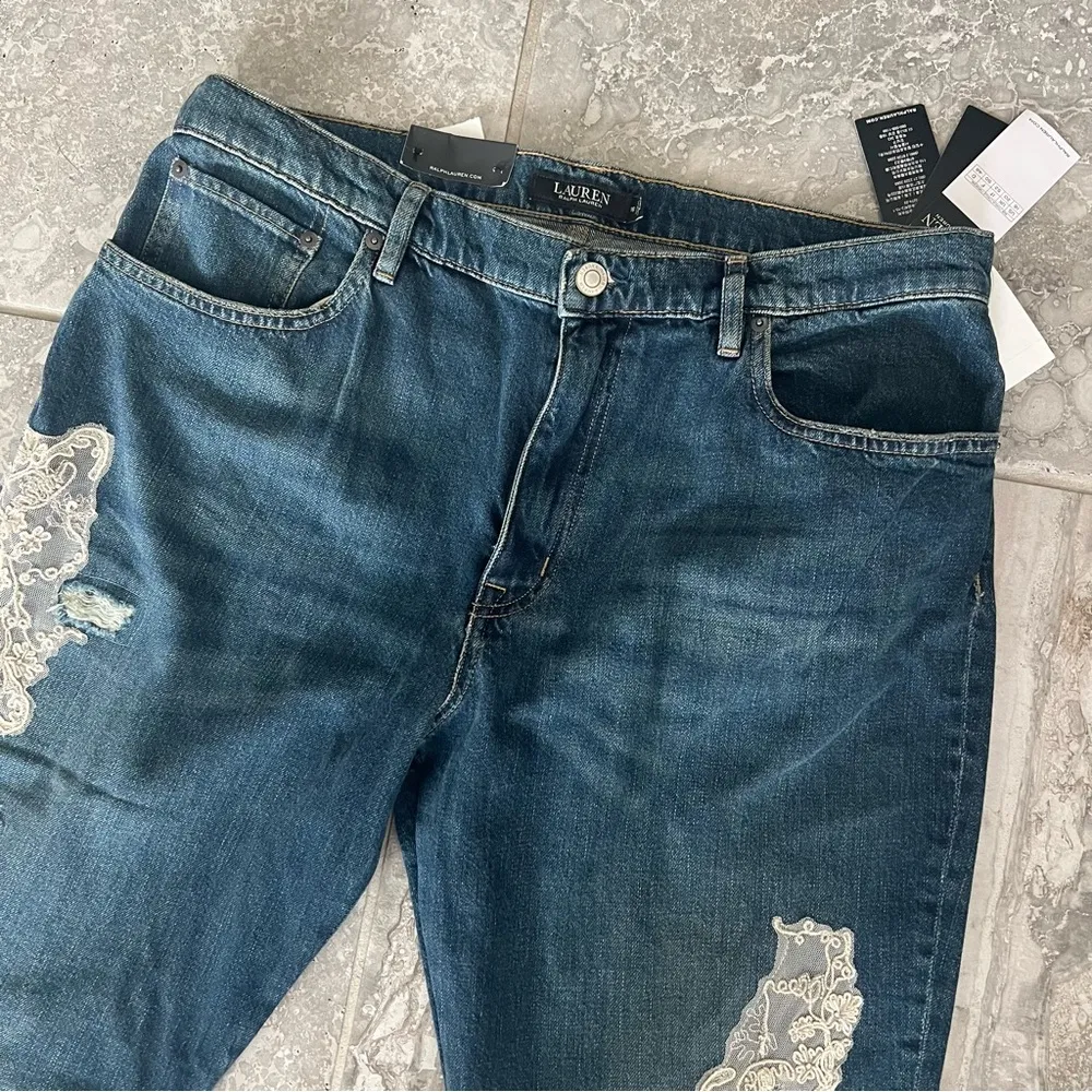 Lauren Ralph Lauren Lace Patchwork Relaxed Tapered Jeans Size 16, New w/Tag $245 - Image 14