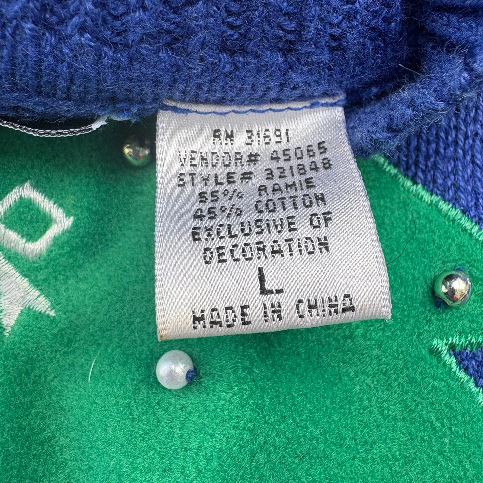 VTG Ugly Christmas Sweater Lg Blue Tree Presents Oversized Ramie Holiday Granny - Image 8