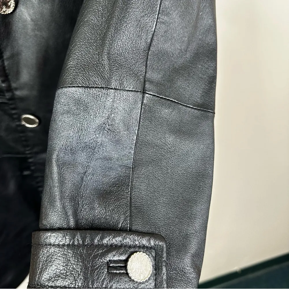 Vintage Worthington Leather Jacket Womens Large? Black Button Front Mid Length - Image 10