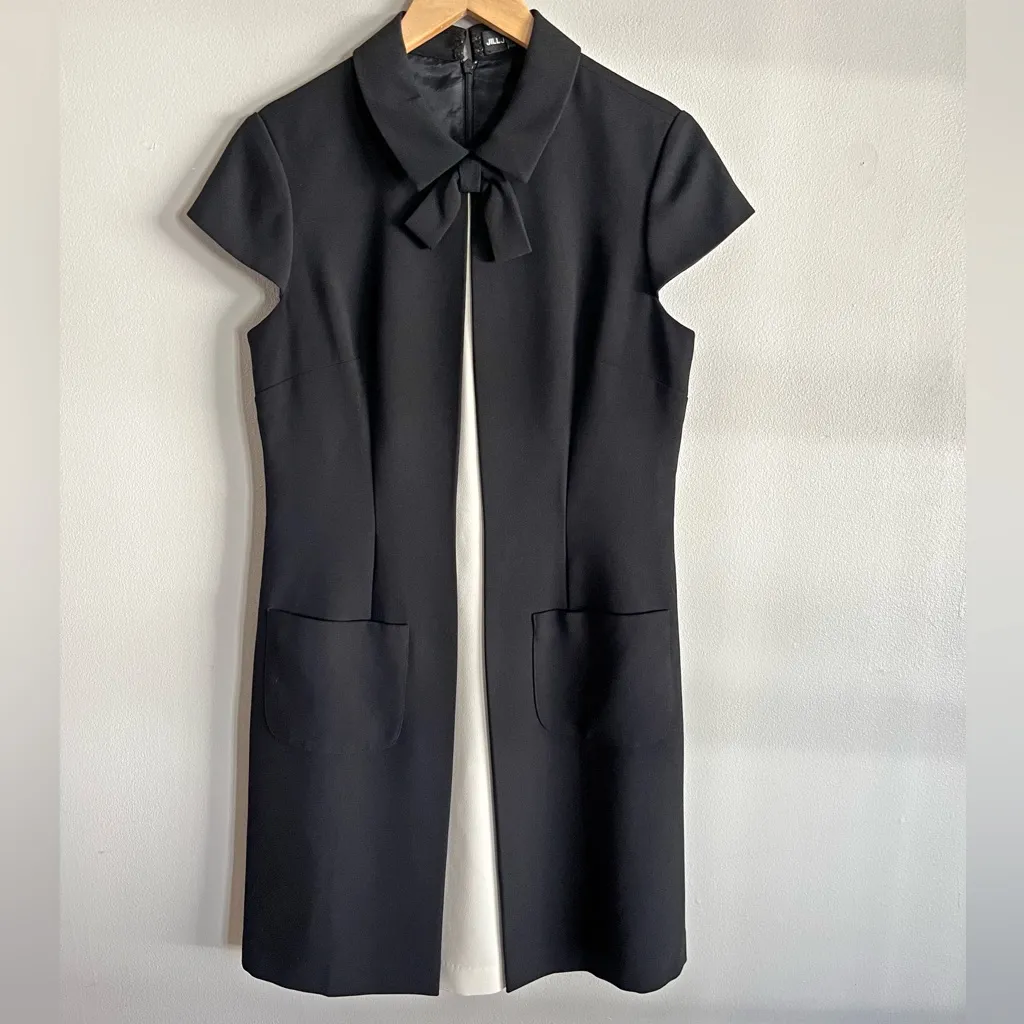 Jill Jill Stuart Black Bow Collar Shift Dress Ivory Inset Cap Sleeve Size 10 - Image 9