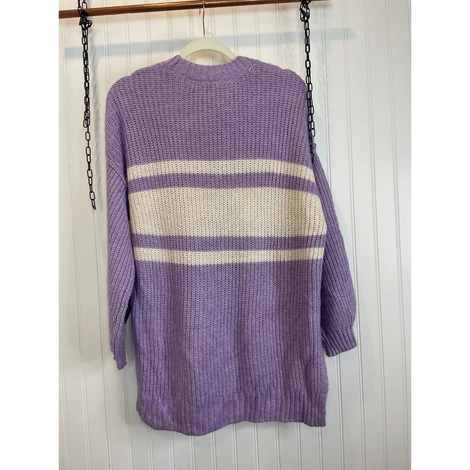 NWOT American Eagle Sweater Purple Cream Colorblock Crew Neck Pullover Size S - Image 2