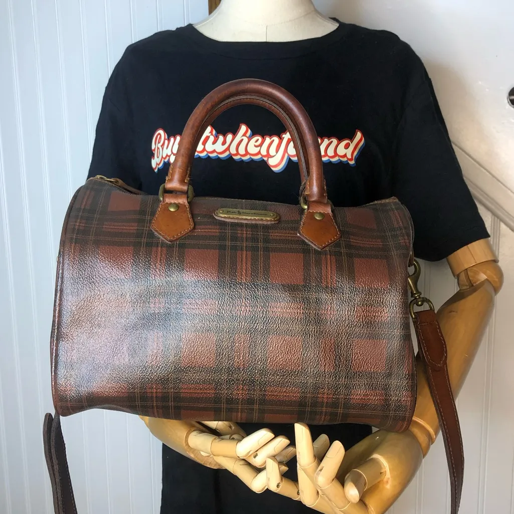 RALPH LAUREN Brown Green Tartan Plaid Boston Weekend Travel Duffle Bag Speedy - Image 2