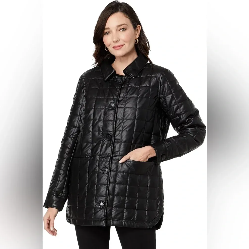 Sam Edelman Size Large Black Faux Leather Quilted Jacket‎ - Image 2