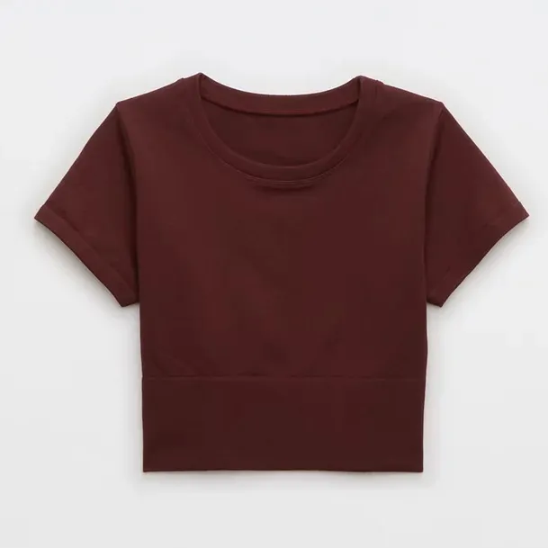 Aerie Offline Mocha Brown Athleisure Sidewalk Seamless Crop top T-Shirt size M - Image 3