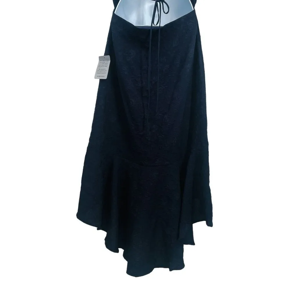 Lulu's Jacquard Sophisticated Soiree Navy Blue High Low Open Back Ruffles - Image 12