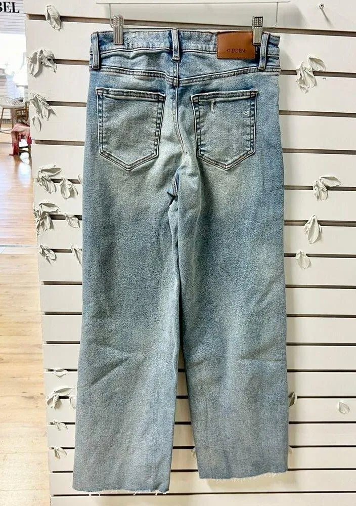 Hidden Medium Vintage Wash High Rise Raw Hem Dad Jeans Blue Women's Rise 26 - Image 7