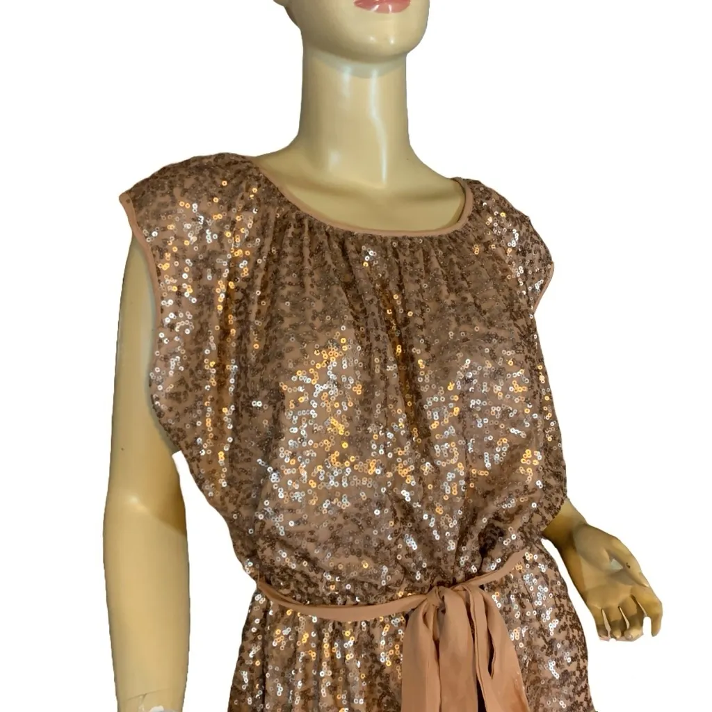 LANE BRYANT BELTED GOLD JERSEY KNIT SEQUIN COCKTAIL DRESS (18/20) - Image 7