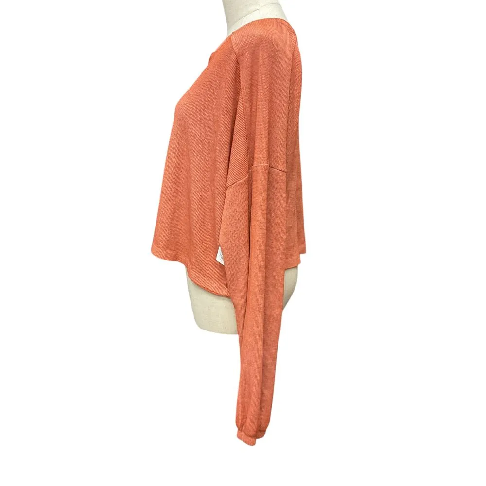 Flirtitude Active Long Sleeve Cropped Henley Shirt Ortega Rust Size XL Knit - Image 3