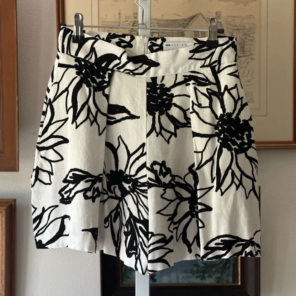 ASOS Black and White Floral High Waist Shorts - Image 1