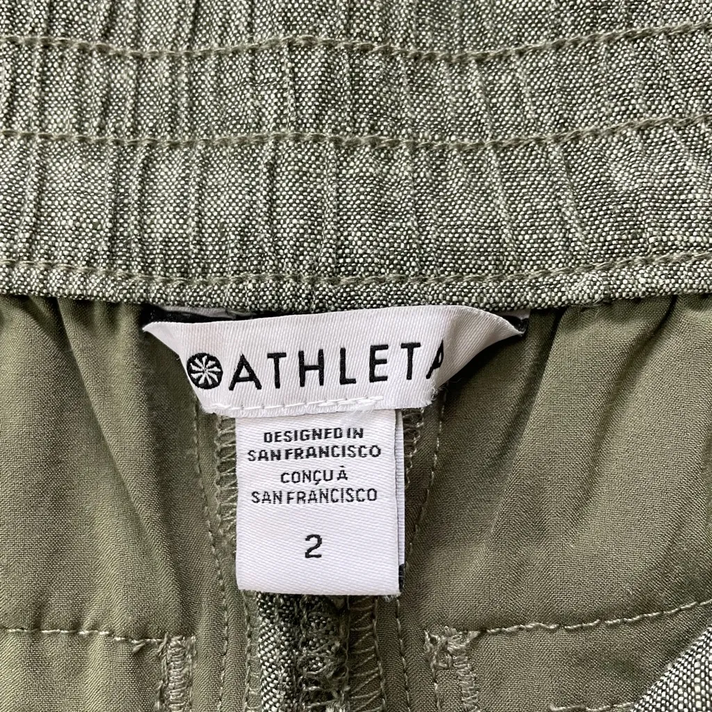 Athleta Voyager Cropped 100% Linen Pant in Heather Green with Pockets - Size 2 - Image 11