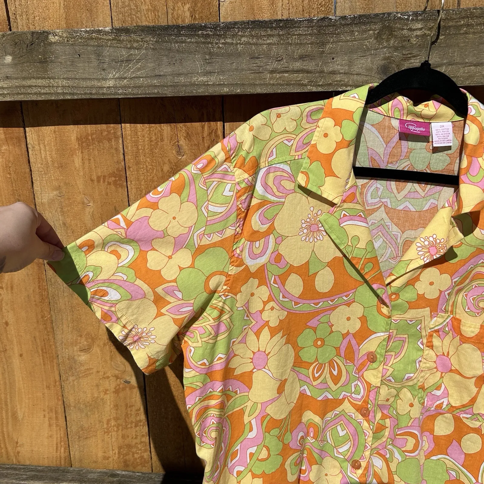 Pappagallo Woman Blouse Shirt Top 2X‎ Button Short Sleeve Floral Bright Spring Size XXL - Image 4