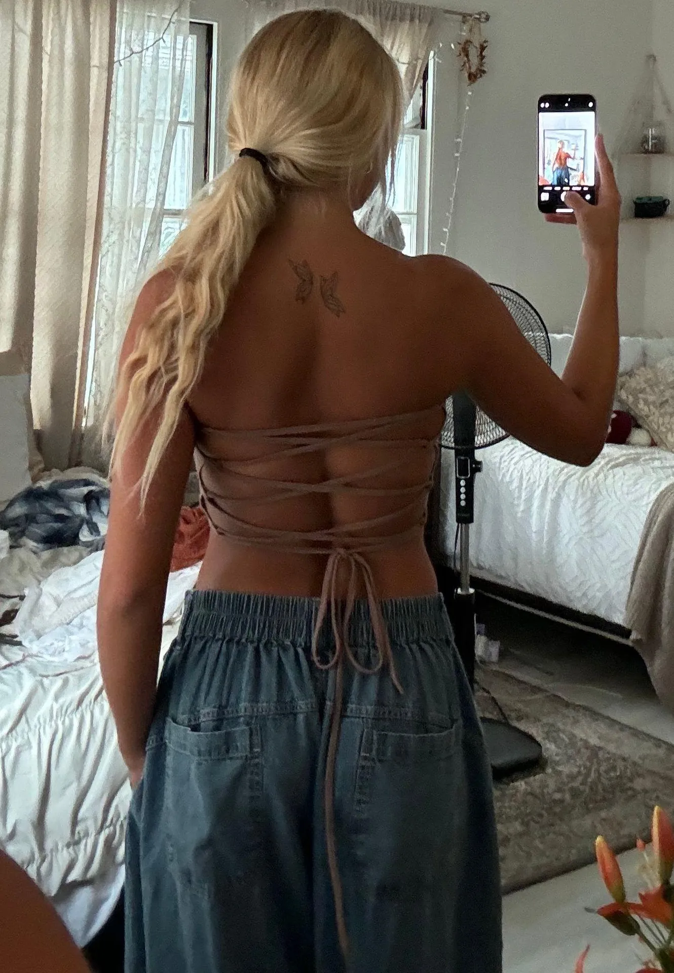 Strapless Lace Up Back Crop Brown Size XS - Image 2