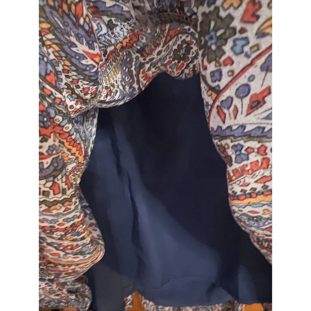 Kojooin Puff Sleeve Tie Back Ruffled Dress Navy Paisley Women’s XL NWT Blue - Image 6