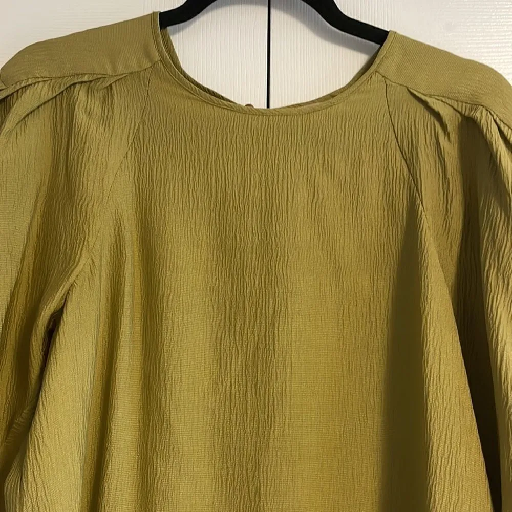 Calypso St Barth Women’s Olive Green Puffy Sleeve Blouse - Image 2