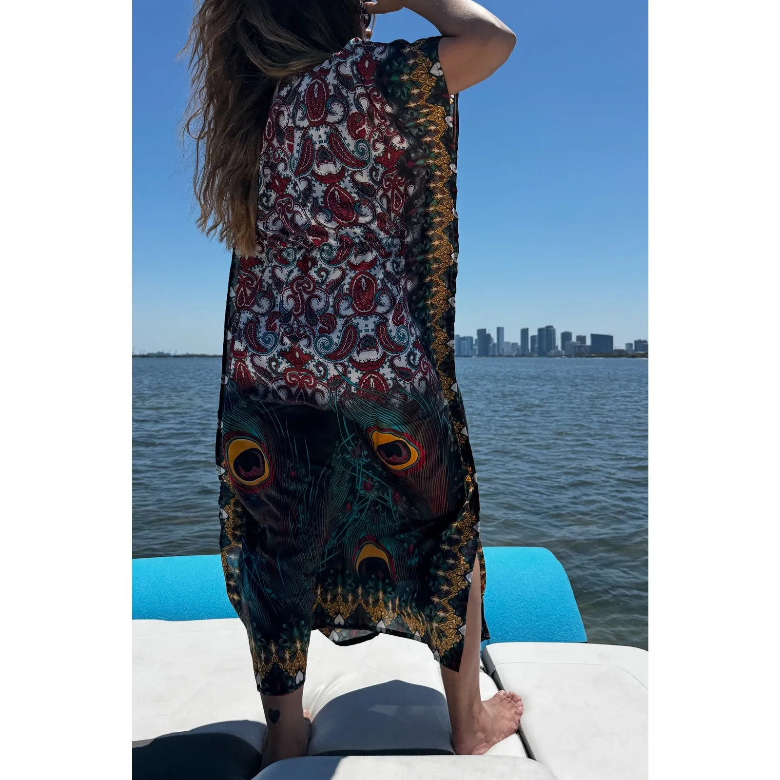 Paisley and feathers Kaftan Dresses for Women Beach Coverups, One Size Kaftans - Image 3