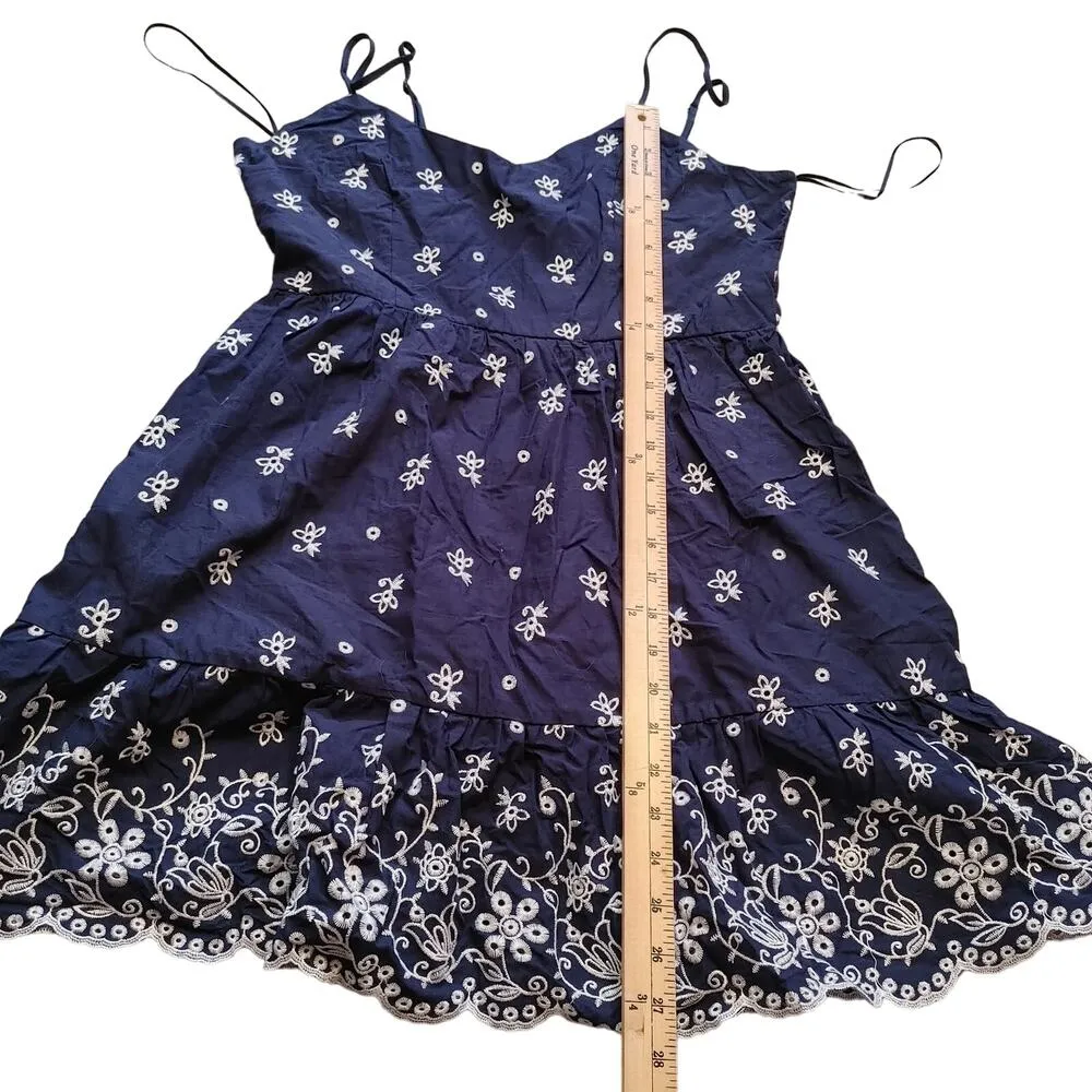 Blue Rain Size Large L Navy Blue White Eyelet Short Dress Summer Floral Wedding - Image 3