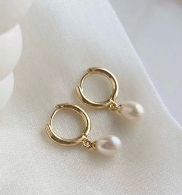 18K Gold Plated White Pearl Dangle Drop Earrings for Women - Image 2
