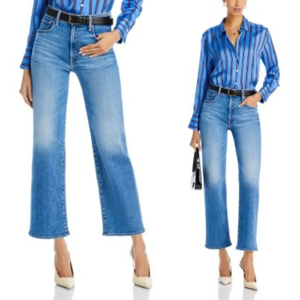 NWT MOTHER Lil’ Zip Rambler Petites Flood High Rise Cropped Straight Jeans 32P - Image 5