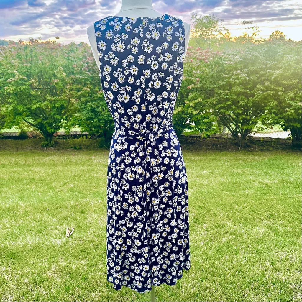 Anne Klein Navy Daisy Print boatneck flare dress - Image 10