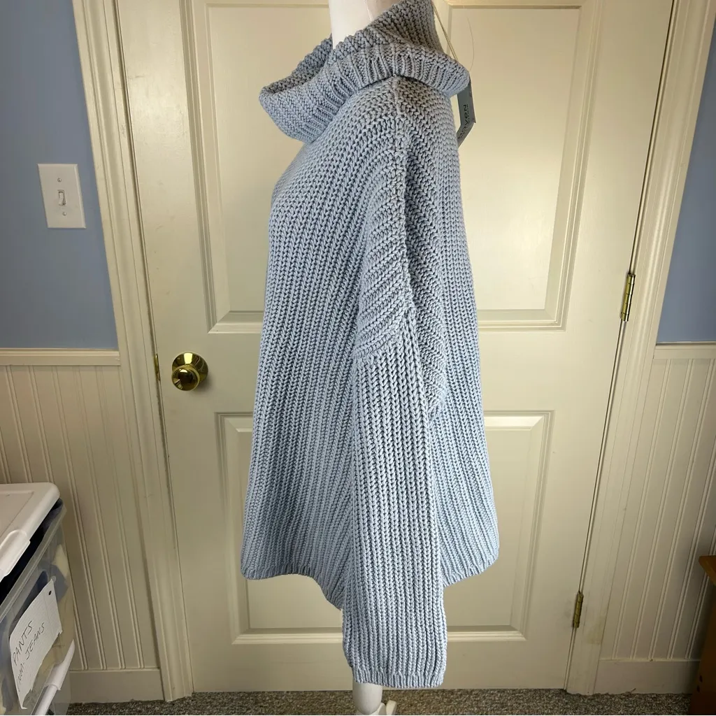 Haven Chunky Knit Ribbed Cowl Neck Sweater Light Blue NWT - Image 5