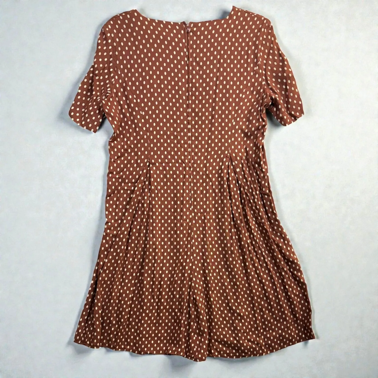 Vintage Jeffrey & Dara 10 Brown Polka Dot Midi Dress Classic Swing Bib Pleated - Image 4