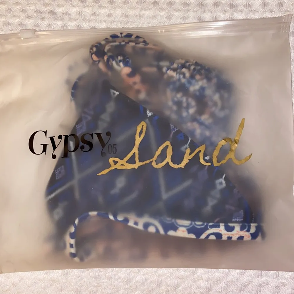 NEW! GYPSY 05 SAND Bikini Size Small Crochet Racerback Top Blue Multi Tile Print - Image 12